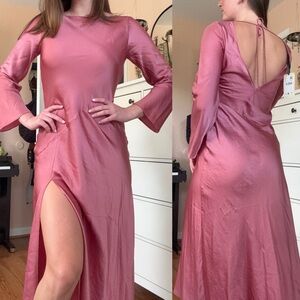 MANGO satin midi long sleeve dress